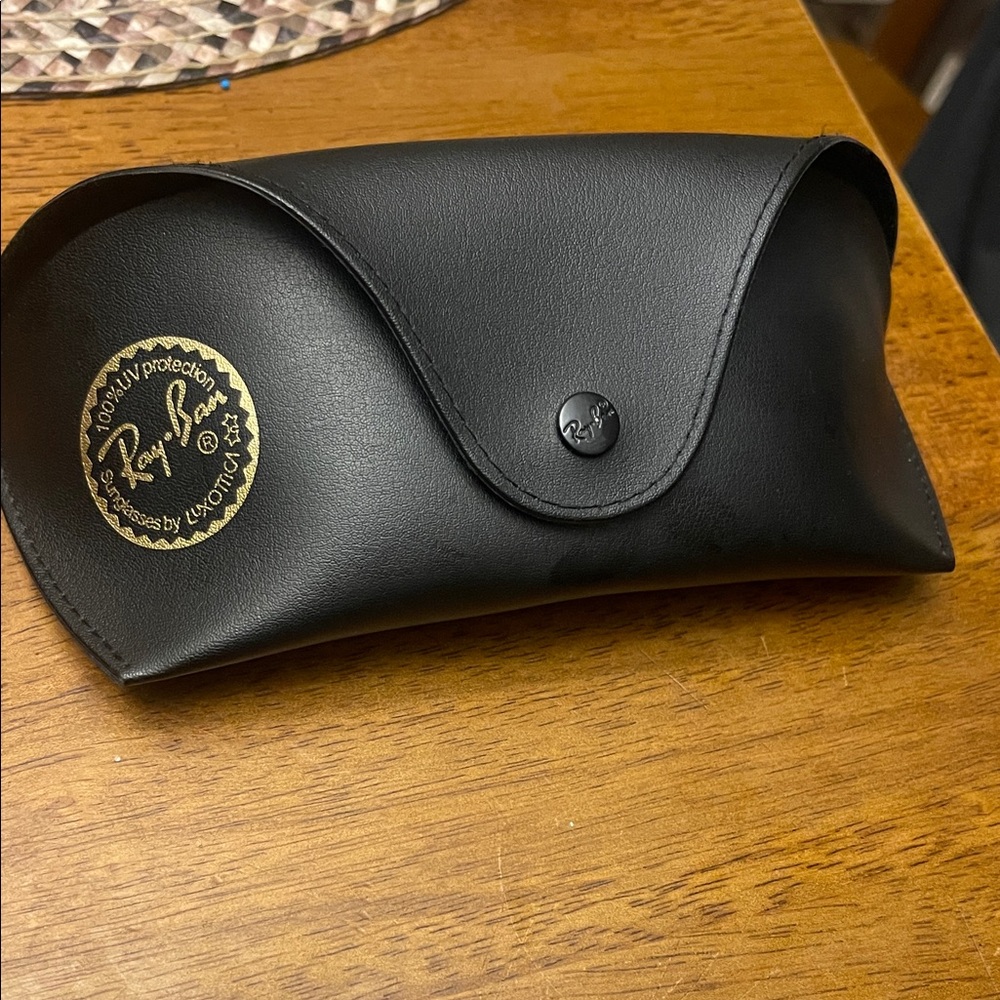 Ray-Ban Black Leather Sunglasses Case with Gold Logo